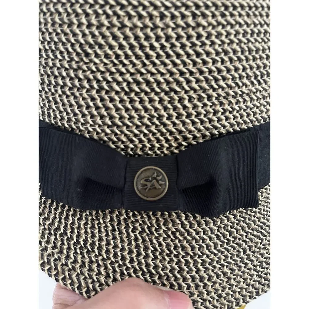 Sunday Afternoons Women's Fedora Hat Tweed Braided Paper Short Brim Tan Black OS